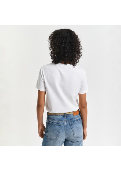 Kadın Krem Regular Fit Bisiklet Yaka Logolu T-Shirt fiyatları