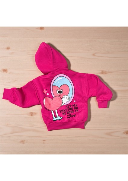Kapüşonlu Arka Aynalı Kalp Baskılı Sweatshırt - Fuşya - 2 - 3 Yaş - ERL50627.0-FUŞYA-2 - 3 Yaş Fuşya
