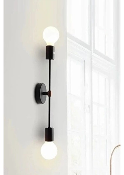 Ed Retro Rustik Siyah Kasa Duvar Apliği Uzun