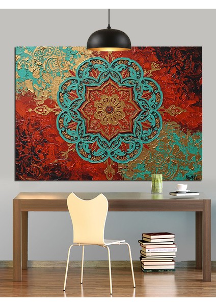 Kırmızı Yuvarlak Mandala Desen Dekoratif Kanvas - Mdf Ahşap Tablo fiyatları
