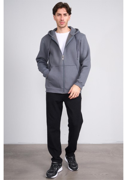 Çetinkaya Mentality 3034 Erkek 3 Iplik Kapüşonlu Fermuarlı Sweatshirt Koyu Gri modelleri