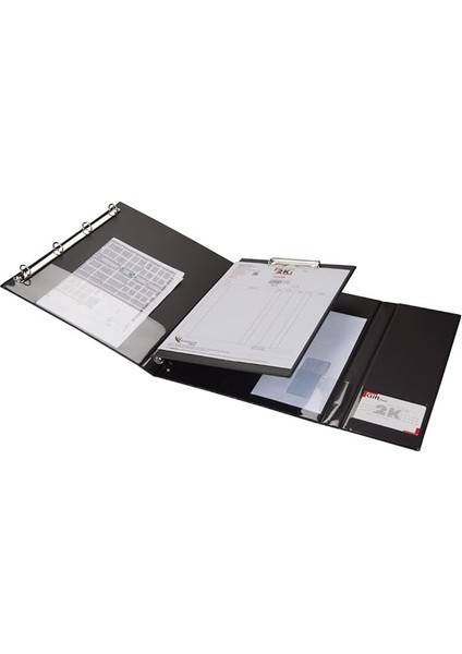 Çok Fonksiyonel Evrak Sunum Tanıtım Firma Klasörü Sekreterlik A4 4 Halkalı Ring Binder File 250 Yaprak Kapasiteli 27X33 Cm. - Siyah