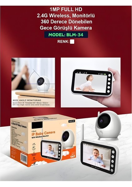 Full hd Bebek Kamerası 2.4 ghz Wireless, 360° Dönen Ptz Gece Görüş, Monitörlü Interkom Özellikli indirimleri