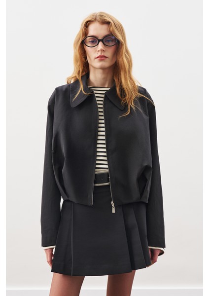 Ekoseli Bomber Ceket Siyah modelleri