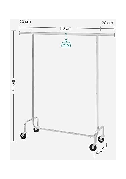 Askısı, Tekerlekli Askıları, Metalden Yapılmış, 130 Kg'a Kadar Yüklenebilir, Uzunluk 110-150 Cm, Krom Kaplama, HSR11S fiyatları