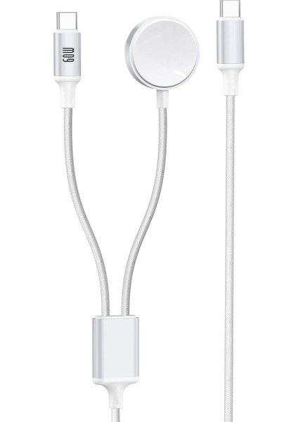 60W Pd Multi Fonksiyonel Şarj Kablosu 2in1 Universal Şarj Kablosu Type-C To Type-C Uçlu 1.2 Metre Uzunluk Akıllı Saat Watch Uyumlu U06C02