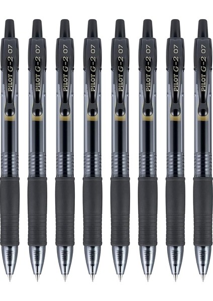 G2 Premium Doldurulabilir ve Geri Çekilebilir Yuvarlak Uçlu Jel Kalemler, Ince Uçlu, Siyah, 8'li Paket (15298)