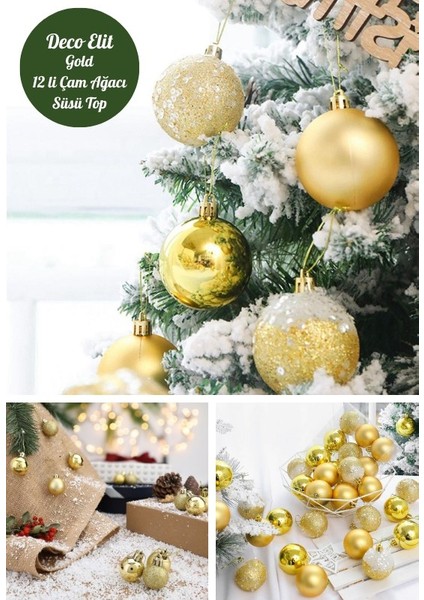biton 12’li yılbaşı çam ağacı süsü seti – 4 cm parlak & simli karışık top süsler noel çam ağacı süsü