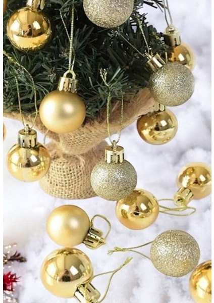 biton 12’li yılbaşı çam ağacı süsü seti – 4 cm parlak & simli karışık top süsler noel çam ağacı süsü