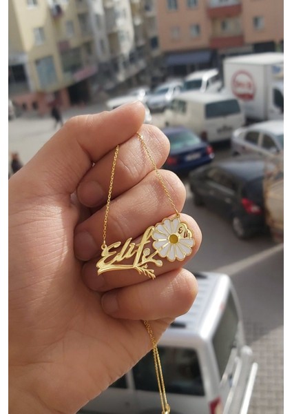 925 Ayar Gümüş 24 Ayar Altın Kaplama Isimli Papatya Kolye