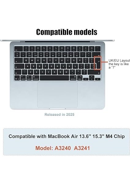 MacBook Air 13/15 Inç M4 Çip A3240 A3241 Için Klavye Kapağı Cilt Dokunmatik Kimlik Tpu Koruyucu Aksesuarlar Ingiltere/ab Düzeni (Mat Tpu) fiyatları