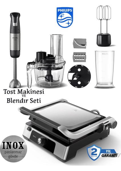 5000 Serisi Izgara ve Tost Makinesi Inox 2200W 5000 Serisi Philips El Blenderi+Hassas Mutfak Tartısı