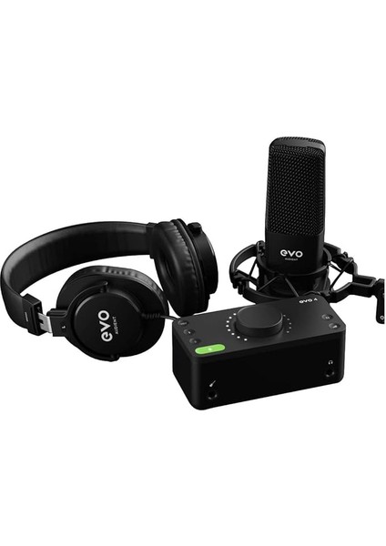 Evo Start Recording Bundle (Evo 4 Ses Kartı, Sr1 Geniş Diyaframlı Kondenser Mikrofon, SR2000 Kapalı Stüdyo Kulaklıkları, Mikrofon Shock Mountu ve Xlr Bağlantı Kablosu), Siyah