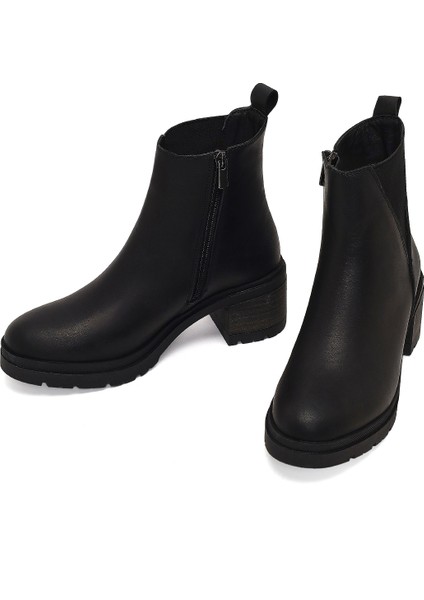 Kadın Siyah Fermuarlı Kalın Topuklu Deri Bot 25WFD340218 modelleri