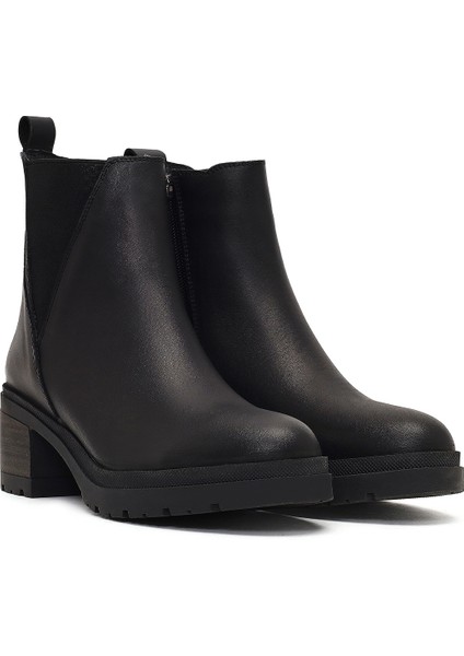 Kadın Siyah Fermuarlı Kalın Topuklu Deri Bot 25WFD340218 indirimleri