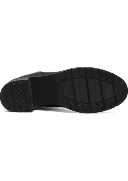 Kadın Siyah Fermuarlı Kalın Topuklu Deri Bot 25WFD340218