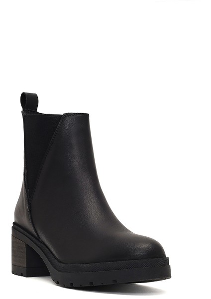 Kadın Siyah Fermuarlı Kalın Topuklu Deri Bot 25WFD340218