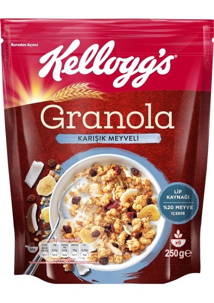 Kellogg&apos;s Karışık Meyveli Granola 250 Gr,%42 Yulaf Içerir,lif Kaynağı,%20 Kurutulmuş Meyve
