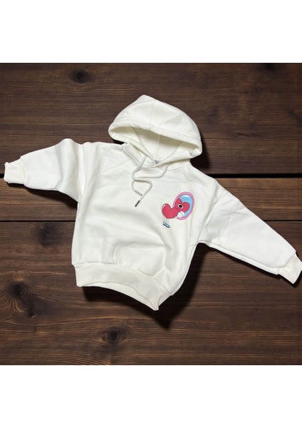 Kapüşonlu Arka Aynalı Kalp Baskılı Sweatshırt - Ekru - 3 - 4 Yaş - ERL50627.0-EKRU-3 - 4 Yaş Ekru