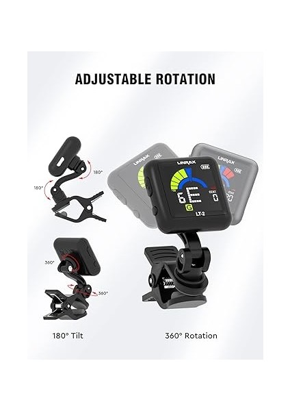 Lt-2 Gitar Tuner Şarj Edilebilir Akort Aleti, Gitar Bas Ukulele Keman Viyola Banjo Mandolin Için Klipsli Tuner, LCD Renkli Ekranlı Kromatik Tuner, Dijital Akort Cihazı, Gitar Aksesuarı, Siyah modelleri