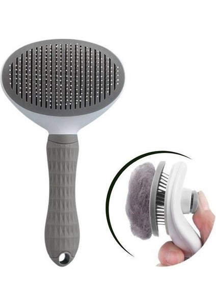 Adatak® Kedi Köpek Tüy Toplayıcı Kendini Temizleyebilen Ergonomik Rahat Evcil Hayvan Tarağı Gri