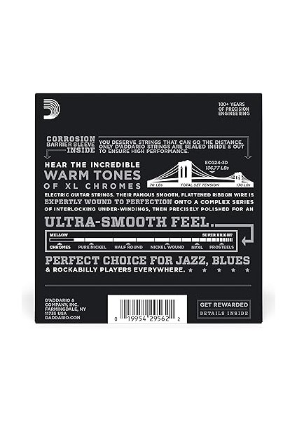 Elektro Gitar Telleri | Gitar Telleri E Gitar | Flatwound Telleri Elektro Gitar | En Popüler Tel Markası | ECG24-3D Krom | Paslanmaz Çelik | Jazz Light (11-50) | 3'lü Paket fiyatları