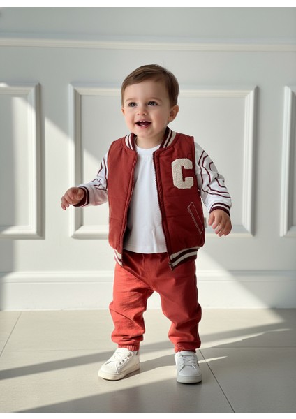 Erkek Çocuk Yelek Body Pantolon Alt Üst Takım 3'lü