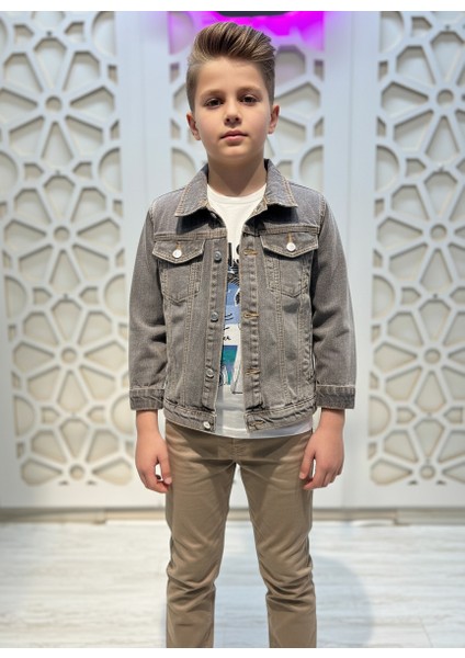 Erkek Çocuk Denim Ceket Tişört Pantolon Alt Üst Takım Bayramlık 3'lü