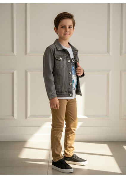 Erkek Çocuk Denim Ceket Tişört Pantolon Alt Üst Takım Bayramlık 3'lü