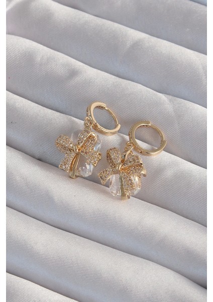 Bfs Pirinç Gold Renk Iri Zirkon Taşlı Fiyonk Model Halka Küpe