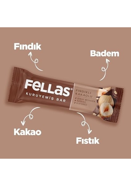 Fellas Fındıklı Kakaolu Kuruyemiş Bar 30 gr x 12 Adet fiyatları