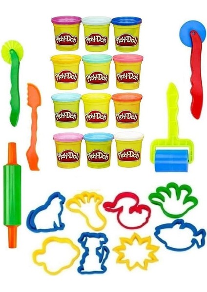 Hamuru 12 Renk Merdane Şekiller Set Play Doh Oyun Hamuru Seti 12 Renk Merdane ve Şekiller