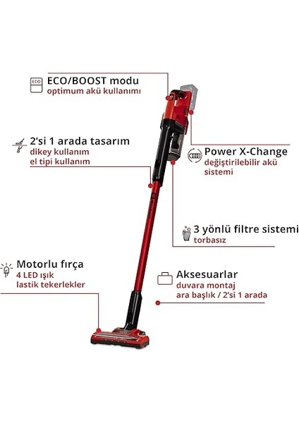 Akülü Dikey Süpürge Te-Sv 18 Li-Solo Power X-Change (Li-Ion, 18V, Torbasız, Siklon Teknolojisi, Boost Modu, 3’lü Filtre Sistemi) - 2347180 modelleri