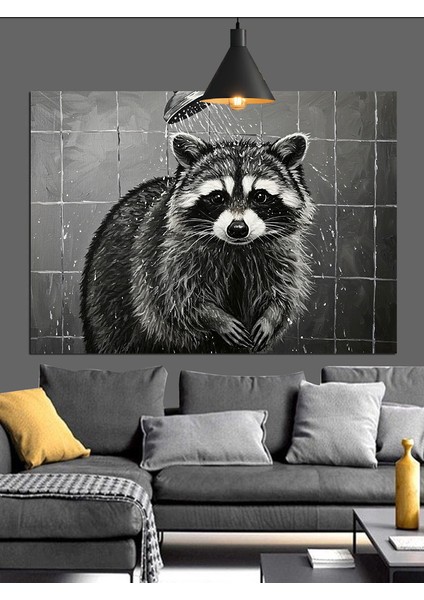 Siyah Beyaz Rakun Portresi Dekoratif Kanvas - Mdf Ahşap Tablo fiyatları