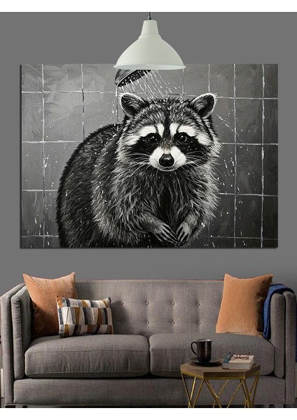 Siyah Beyaz Rakun Portresi Dekoratif Kanvas - Mdf Ahşap Tablo modelleri