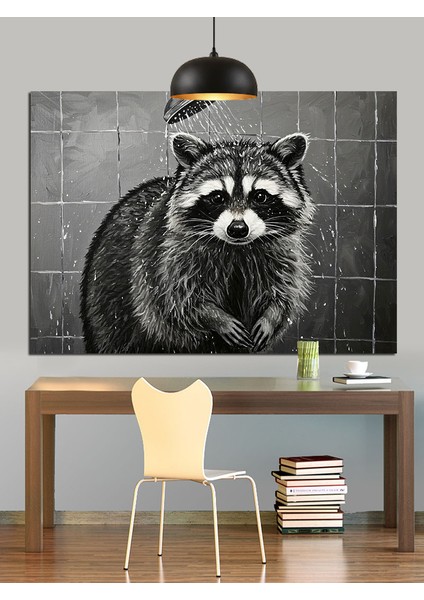 Siyah Beyaz Rakun Portresi Dekoratif Kanvas - Mdf Ahşap Tablo fırsatları
