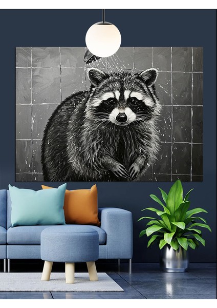 Siyah Beyaz Rakun Portresi Dekoratif Kanvas - Mdf Ahşap Tablo indirimleri
