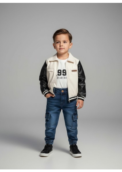 Erkek Çocuk Deri Ceket Body Pantolon Alt Üst Takım Bayramlık 3'lü