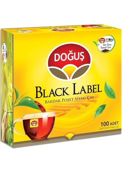 Doğuş Çay Black Label Süzen Poşet (Bardak Poşet Siyah , 2 gr x 100 Adet)