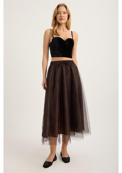 Leopar Desenli Tül Etek