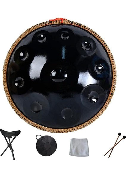 Harmonique Tambour Hand Pan 9 10 12 14 Notes Instrument De Percussion Professional Handpan En Acier Avec Sac De Voyage Décoration De String Et Malets Pour La Medit, Black, 10NOTES