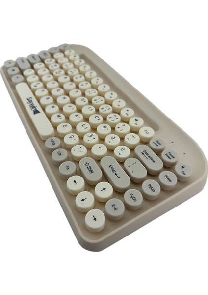 Bluetooth Klavye Renkli Retro Kablosuz Klavye Daktilo Görünümlü Tuş Tasarımı Şık ve Kullanışlı Telefon Koyma Gözü Pilli Türkçe Q Klavye Sw-05 (Krem) fırsatları