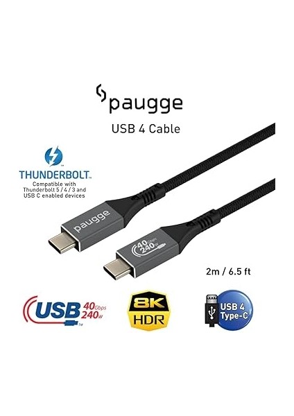 USB 4 Kablo - 40GBPS, USB C Görüntü, Ses, Data ve Şarj Kablosu - 8k 60Hz, 4K 144Hz /120Hz / 60Hz, Hdr (2 Metre) fiyatları