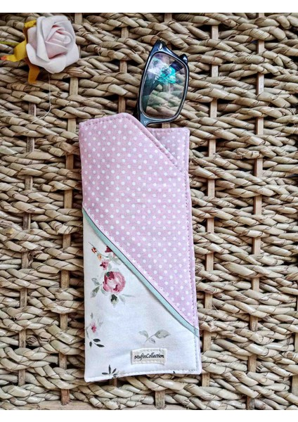 El Yapımı Çiçekli ve Puantiyeli Kumaş Gözlük Kılıfı