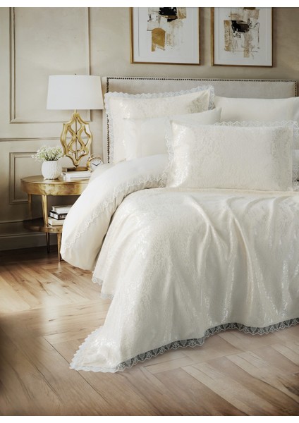 Chi Çift Kişilik Pikeli Nevresim Takımı Velora Krem