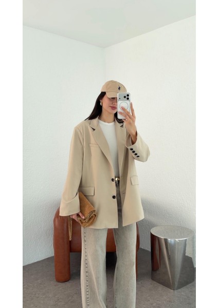 Oversize Krem Blazer
