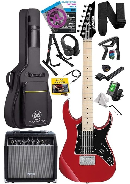 DE-150RD-35AMP Maple Klavye Hh Yüksek Kaliteli 35W Amfili Elektro Gitar Seti