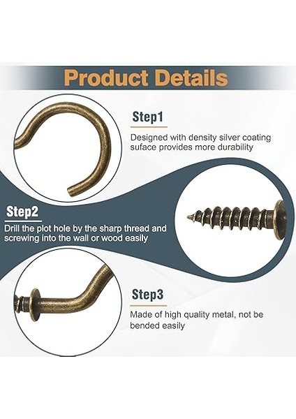 50 Adet 1-1/4 Inç Bardak Kancaları, Bronz Tavan Kancaları Metal Kupa Kancaları Ağır Vidalı Kancalar Nikel Kaplama Vida Kancaları fiyatları