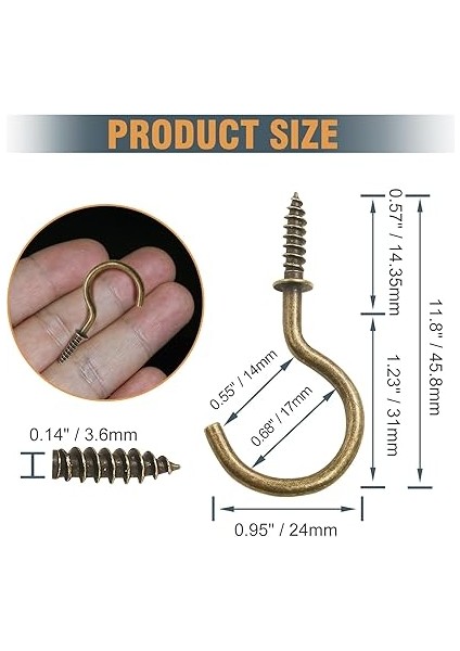 50 Adet 1-1/4 Inç Bardak Kancaları, Bronz Tavan Kancaları Metal Kupa Kancaları Ağır Vidalı Kancalar Nikel Kaplama Vida Kancaları fırsatları