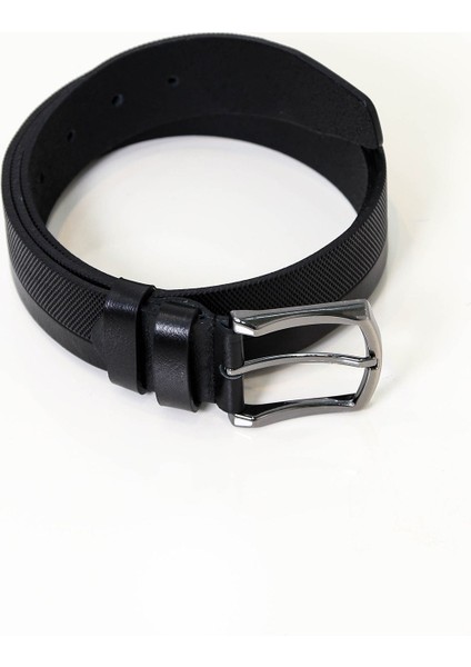 Klasik Desenli Deri Kemer Siyah